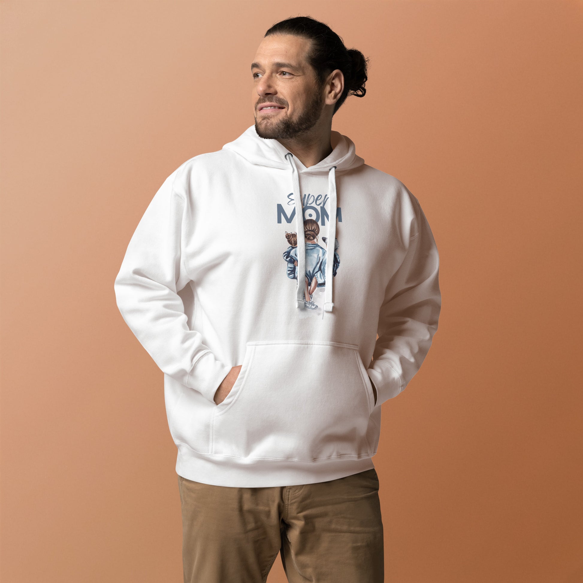 Unisex Hoodie displayed on a man with a unique design, perfect for casual streetwear and chilly evenings.