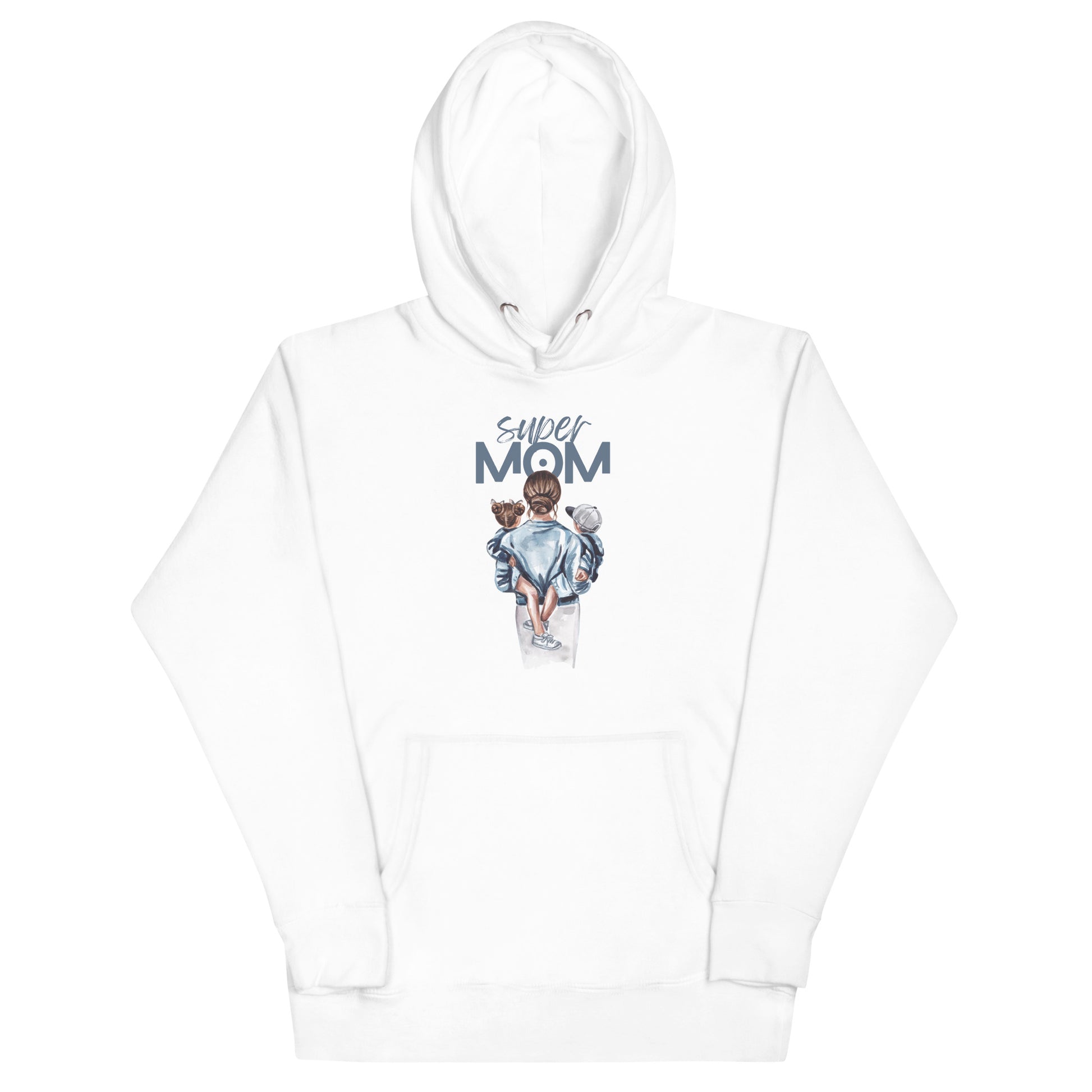 Unisex Hoodie featuring a cool design with the text 'super MOM' on a white background.
