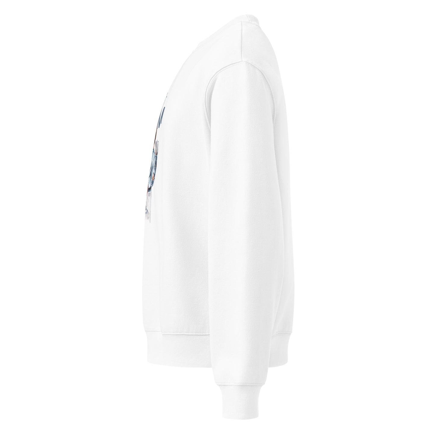 Side view of an oversized heavyweight sweatshirt, showcasing its relaxed fit and heavyweight fabric.