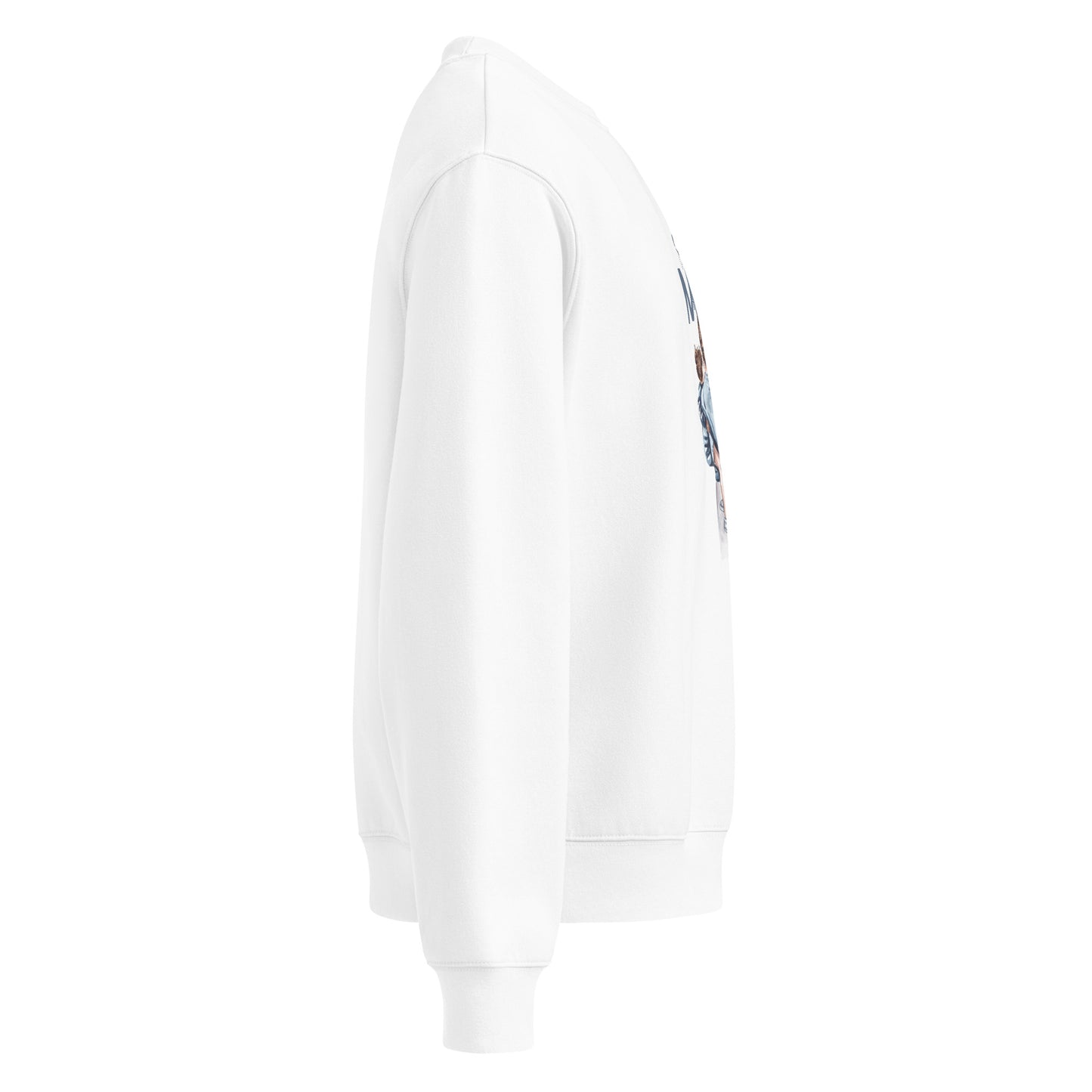 Side view of an oversized heavyweight sweatshirt showing relaxed fit and soft fabric.