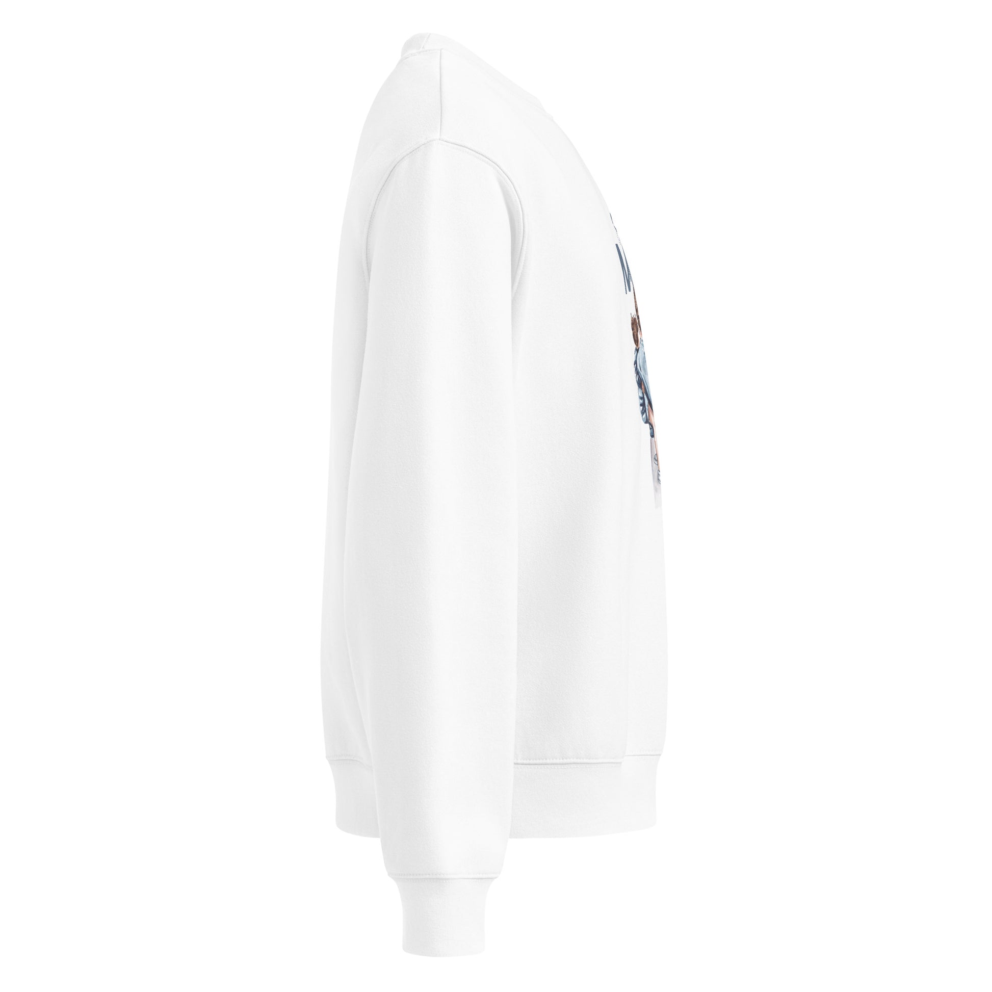 Side view of an oversized heavyweight sweatshirt showing relaxed fit and soft fabric.