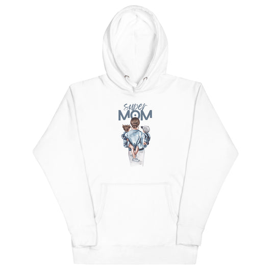 Unisex Hoodie featuring a cool design with the text 'super MOM' on a white background.