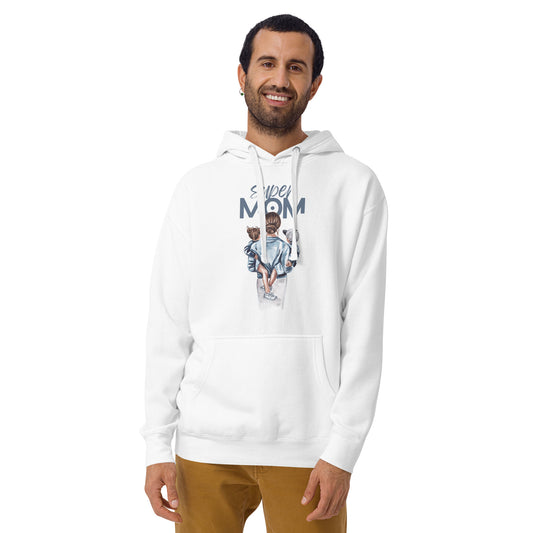 Unisex Hoodie featuring a fun design with the words 'Super Mom' for stylish streetwear.