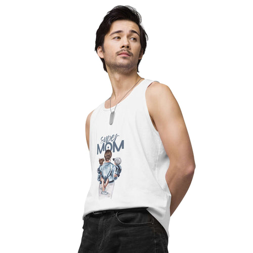 Men’s premium tank top featuring a graphic design that celebrates motherhood.